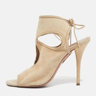 Aquazzura Beige Suede Sexy Thing Cut Out Ankle Tie Up Sandals Size 37