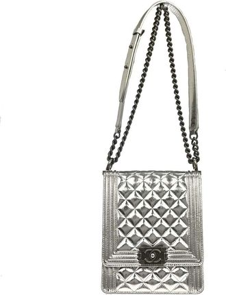 Chanel North South Boy Flap Quilted Metallic Calfskin Metallic Patent_Leather Handbag (Pre-Owned)