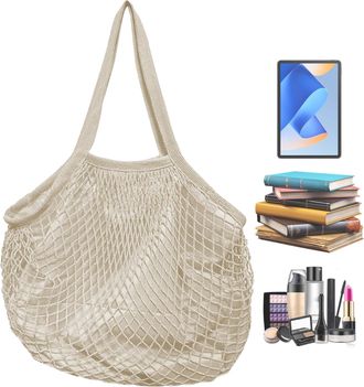 Generic Cotton Mesh Bag,Reusable Cotton String Shopping Bags - Reusable Washable Shoulder Tote Large Capacity Long Handle Produce Organizer for Fruit Vegetabl