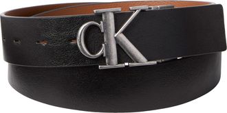 Calvin Klein Lederg&uuml;rtel CALVIN KLEIN CK BUCKLE TUMBLED 35MM ADJ/REV, Herren, Gr. 11,5, schwarz, ck cognac, antique silber, Web, Rindsleder, unifarben, G&uuml;rtel Lede