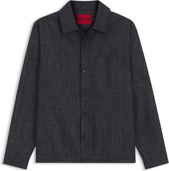 HUGO BOSS Overhemden, Heren, Blauw, XS, Denim, Oversized-fit Overshirt in Japanese Rigid Denim