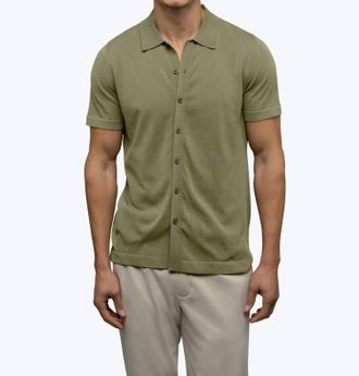 Cuts Riviera Knit Button Up Shirt In Capers