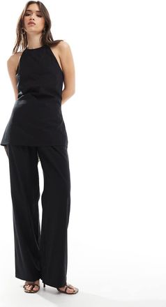 4th & Reckless linen blend wide leg tailored pants in black - part of a set