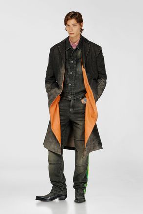 Diesel Long coat in dirty-effect denim - Denim Jackets - Unisex - Black