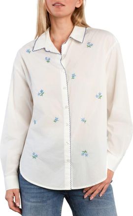 BILLY T Floral Kisses Embroidered Button-Up Shirt in Bright White at Nordstrom, Size X-Small