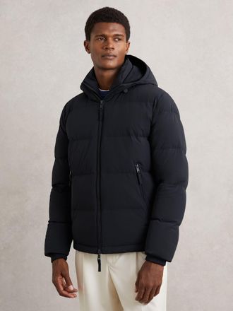 Reiss Navy Quilted Zip-through Puffer Jacket, XS