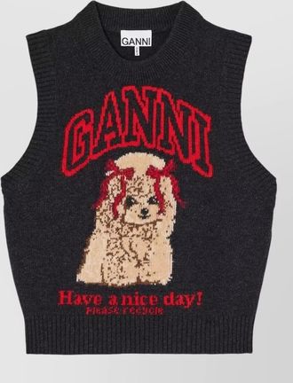 Ganni wool graphic knit sleeveless vest