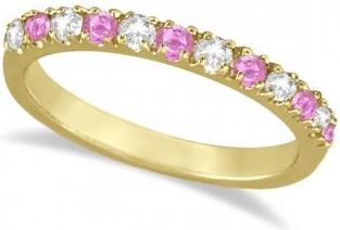 Allurez Diamond and Pink Sapphire Ring Stackable Guard 14k Yellow Gold (0.32ct)