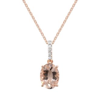 Diamond2Deal 10K Rose Gold Morganite with Diamonds Accent Pendant Necklace 18