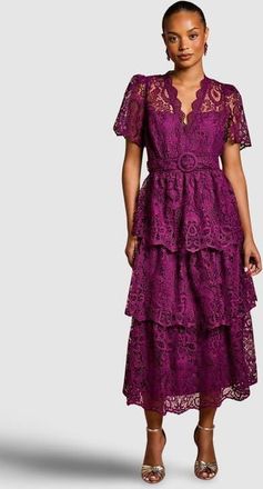 Coast Tiered Lace Midi Dress in Plum at Nordstrom, Size 4P