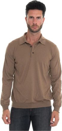 Kiton Poloshirt met lange mouwen en knopen - Heren - Polos - Bruin - XL - Kasjmier - Tops
