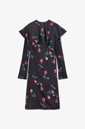 Ganni Black Printed Circle Collar Midi Dress - Size 10/12 Viscose