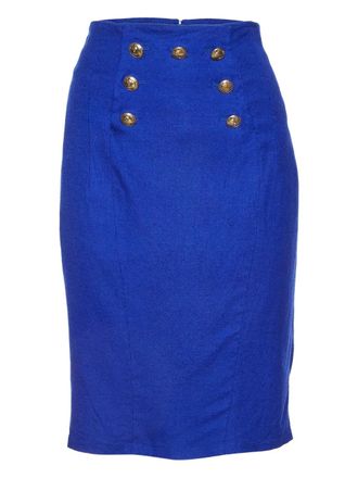 Versace button detail pencil skirt - women - Elastane/Viscose - L - Blue