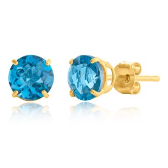 MAX + STONE 10k Yellow or White Gold 6mm Round Checkerboard Cut Gemstone Stud Earrings