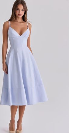 House of CB Millie Bluebell - Prendisole midi in cotone con laccetti color giacinto