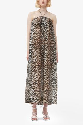 Ganni Brown Sheer Voile Maxi Strap Dress