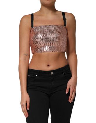 Dolce & Gabbana Womens Pink Sequined Nylon Sleeveless Cropped Top