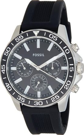 Fossil Bannon Multifunction Black Silicone Watch in Silver at Nordstrom Rack