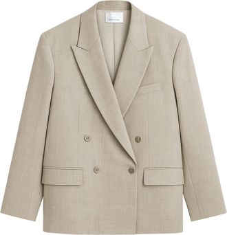 Frankie Shop Beige Padded Shoulders Virgin Wool Blazer