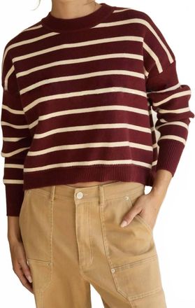 Skies Are Blue Clothing Womens Striped Cropped Sweater In Burgundy/ivory
