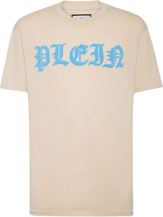 Philipp Plein T-shirt Ronde Hals Gothic Plein - Heren - T-shirts - Beige - 4XL - Katoen - Tops