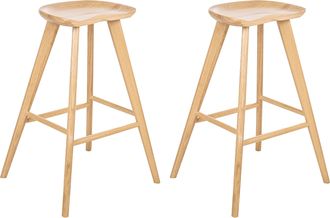 Beliani Conjunto De 2 Taburetes De Bar De Madera De Caucho Estilo Retro Cocina Comedor Marr&oacute;n Claro Cando