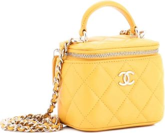 Chanel Borsa a tracolla Vanity Case mini in pelle di agnello trapuntata con manico - Giallo