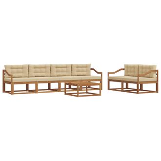 vidaXL Conjunto De Sof&aacute;s De Exterior Con Coj&iacute;n 7 Pcs Natural Y Beige Vidaxl