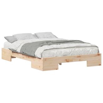 Berkfield Home Durable Floor Bed Frame with Storage Brown 140 x 190 cm Solid pin in Natural