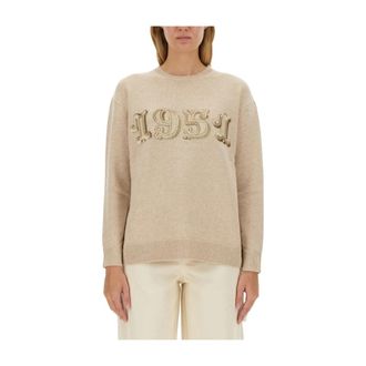 Max Mara Rondgebreide bovenkleding - Dames - Ronde hals truien - Beige - M - Wol - Truien & Vesten