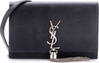 Saint Laurent Black Leather Classic Monogram Tassel Chain Wallet (Authentic Pre-Loved)