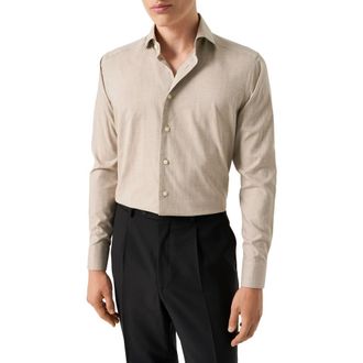 Eton Slim Fit Flannel Dress Shirt in Light Beige at Nordstrom Rack, Size 15.5
