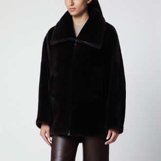 BLANCHA Chocolate brown zip-up shearling jacket