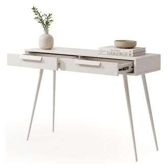 Dmora Toalet Katilaka, Tocador Con 2 Cajones, Tono De Tablero Cashmere, Estructura Met&aacute;lica, 187x40x52h Cm Beige Cashmere