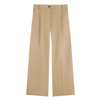 Tommy Hilfiger Broeken, Dames, Beige, S, Katoen, Logo Borduur Wijde Pijp Chino