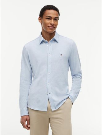 Tommy Hilfiger Mens Slim Fit Lightweight Pique Knit Shirt - Light Blue Heather - XXL