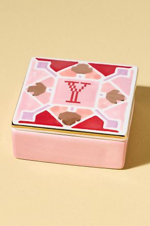 Anthropologie Quilted Monogram Trinket Box