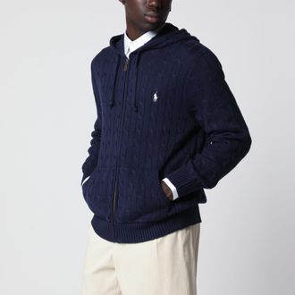 Polo Ralph Lauren Cardigan con zip blu navy a trecce in cotone
