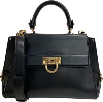 Ferragamo Gancini Leather Handbag Shoulder Bag (Pre-Owned)