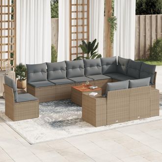 vidaXL Set De Sof&aacute;s De Jard&iacute;n 11pzas Con Cojines Rat&aacute;n Sint&eacute;tico Beige Vidaxl