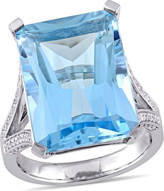 Mimi & Max 18ct TGW Octagon-Cut Blue Topaz 1/2ct TW Diamond Ring 14k White Gold