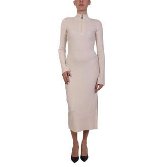 Patrizia Pepe Gebreide Midi Jurk - Dames - Kleedjes - Beige - XL - Kleedjes