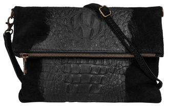 Samantha Look Abendtasche SAMANTHA LOOK, Damen, Gr. B/H/T: 26cm x 18cm x 3cm onesize, schwarz, Leder, beschichtet, gl&auml;nzend, Taschen Abendtasche, echt Leder, Made i