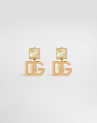 Dolce & Gabbana Earrings With Dg Logo And Rhinestones - Woman Bijoux Gold Metal Onesize