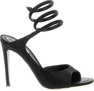Rene Caovilla Audrey Satin Sandalen - Dames - Sandalen met hakken - Zwart - 41 EU - Satijn - Schoenen