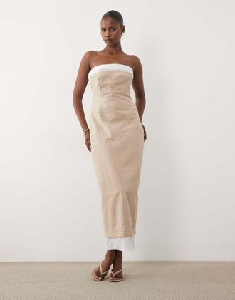 Asos vestito midaxi a fascia strutturato con pannello a contrasto color ecru-Neutro