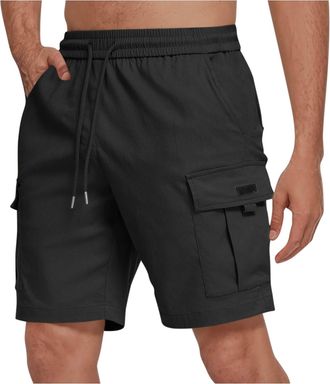 Generic Mens Cargo Shorts Summer Cotton Lightweight Multi Pocket Casual Elastic Loose Fit Combat Work Shorts (UK, Alpha, XL, Regular, Regular, Black)