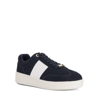 Dune London Womens Ladies Enticing - Round Toe Lace Up Trainers - Navy Leather - Size UK 4