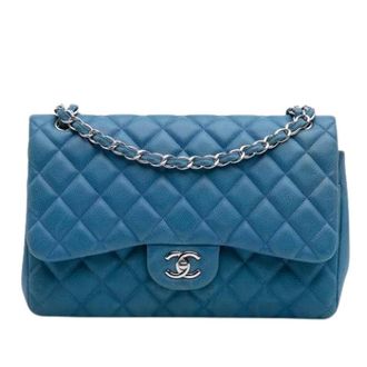 Chanel Pre-owned Vintage Double Flap Shoulder Bag - Dames - Pre-owned - Blauw - Maat: ONE Size Leer