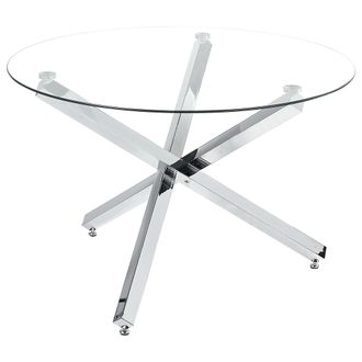 Beliani Mesa De Comedor De Metal Plateado 110 Cm Base Tablero De Vidrio Moderno Butler